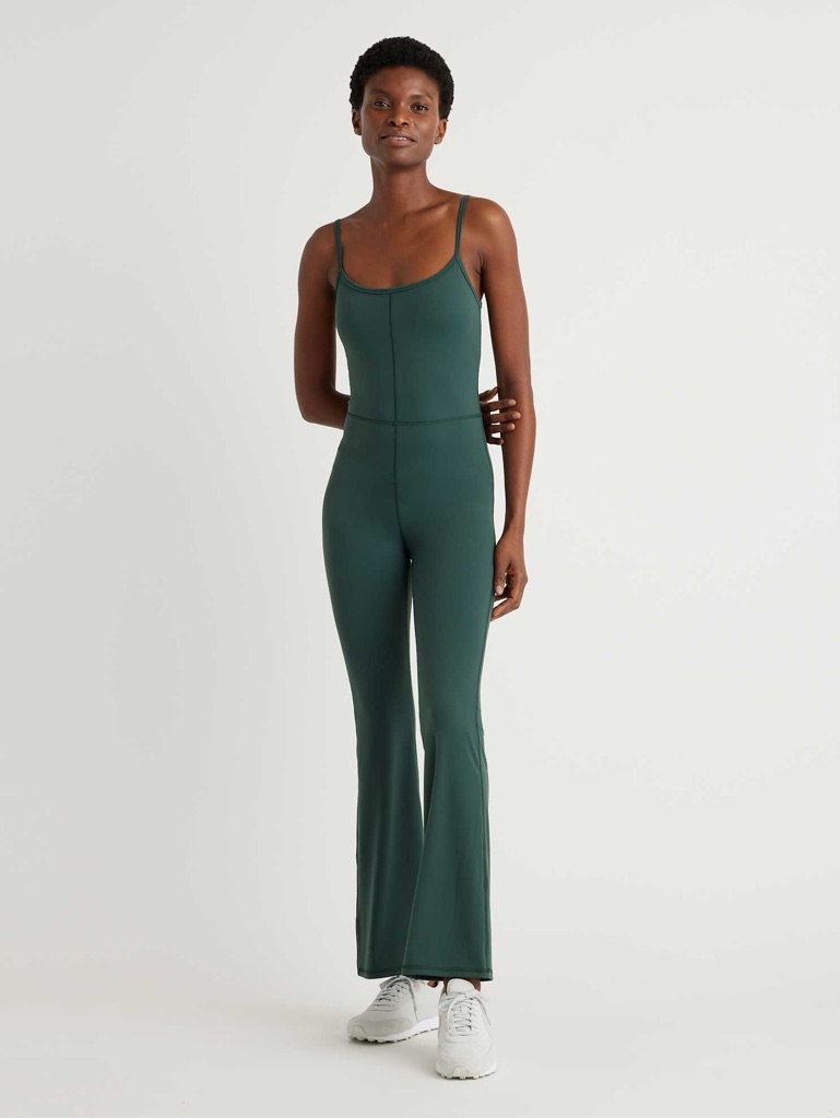 Quince Ultra Form Kick Flare Jumpsuit Forest Green Size Medium